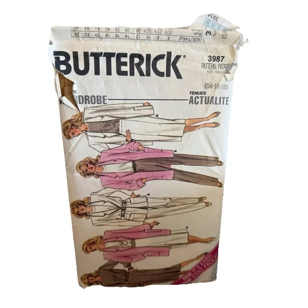Vintage Butterick 3987 Misses Wardrobe Pattern 14 16 18 Jacket Skirt Pants Top